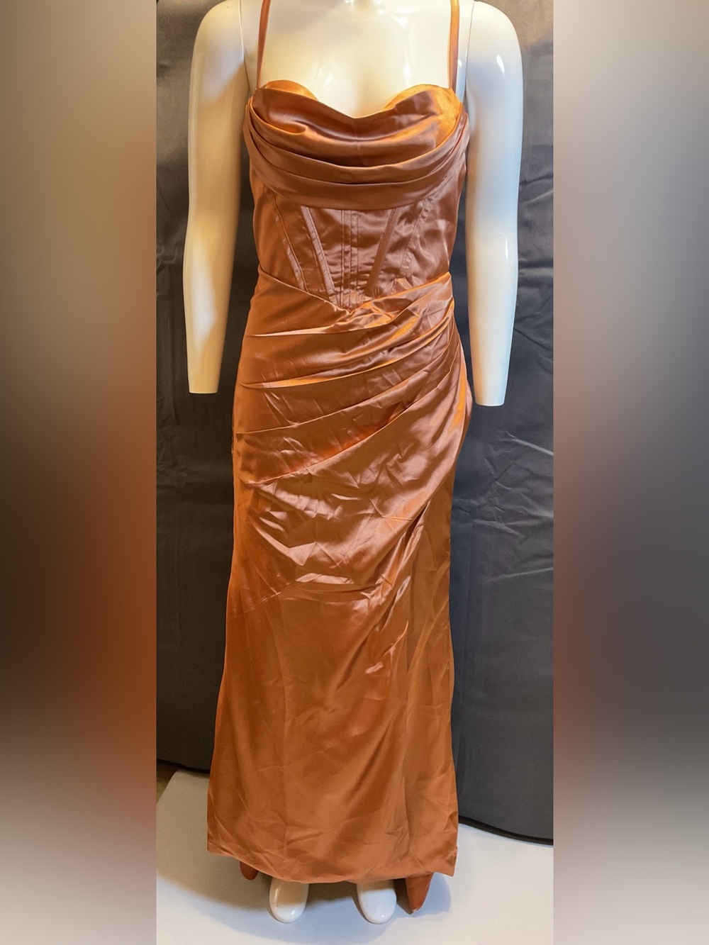 NWT Elegant Copper Satin Ruched Women’s Dress